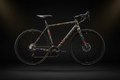 TITAN Crown Edition gravel bike with a black frame featuring ornate gold filigree and colorful jewel-tone patterns.
