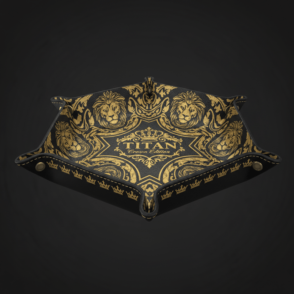 TITAN Crown Edition Premium Leather Valet Tray — Black & Gold