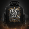 Black hoodie featuring an open book print with Greek-style weightlifters and text: "EVERY REP REWRITES MY STORY."