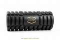 Black TITAN Sport Global foam roller with textured grid pattern and centered gold hexagonal logo on white background.