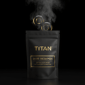 Black TITAN Sport Fresh Pods pouch with gold text and two round, steaming black and gold pods floating above.