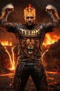 Titan Sport long-sleeve compression shirt with lion graphic and "Crown Edition" logo for a bold, fiery gym aesthetic.