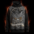 Black hoodie featuring a kingly chameleon, warrior, and "I Do Not Break I Adapt" text against a fiery background.
