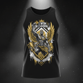 Black tank top featuring a winged warrior graphic with the text "I Win Or I Learn" in gold and white.