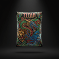TITAN reusable ice pack featuring a colorful, intricate illustration of a dragon, lion, and octopus on a black base.