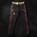 Black joggers with gold waistband, red tribal side patterns, and gold "TITAN Crown Edition" logo on the right thigh.