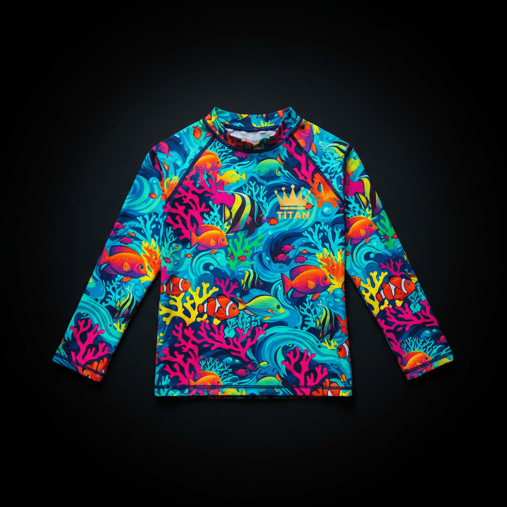 TITAN Kids Swim Rash Guard — Neon Ocean