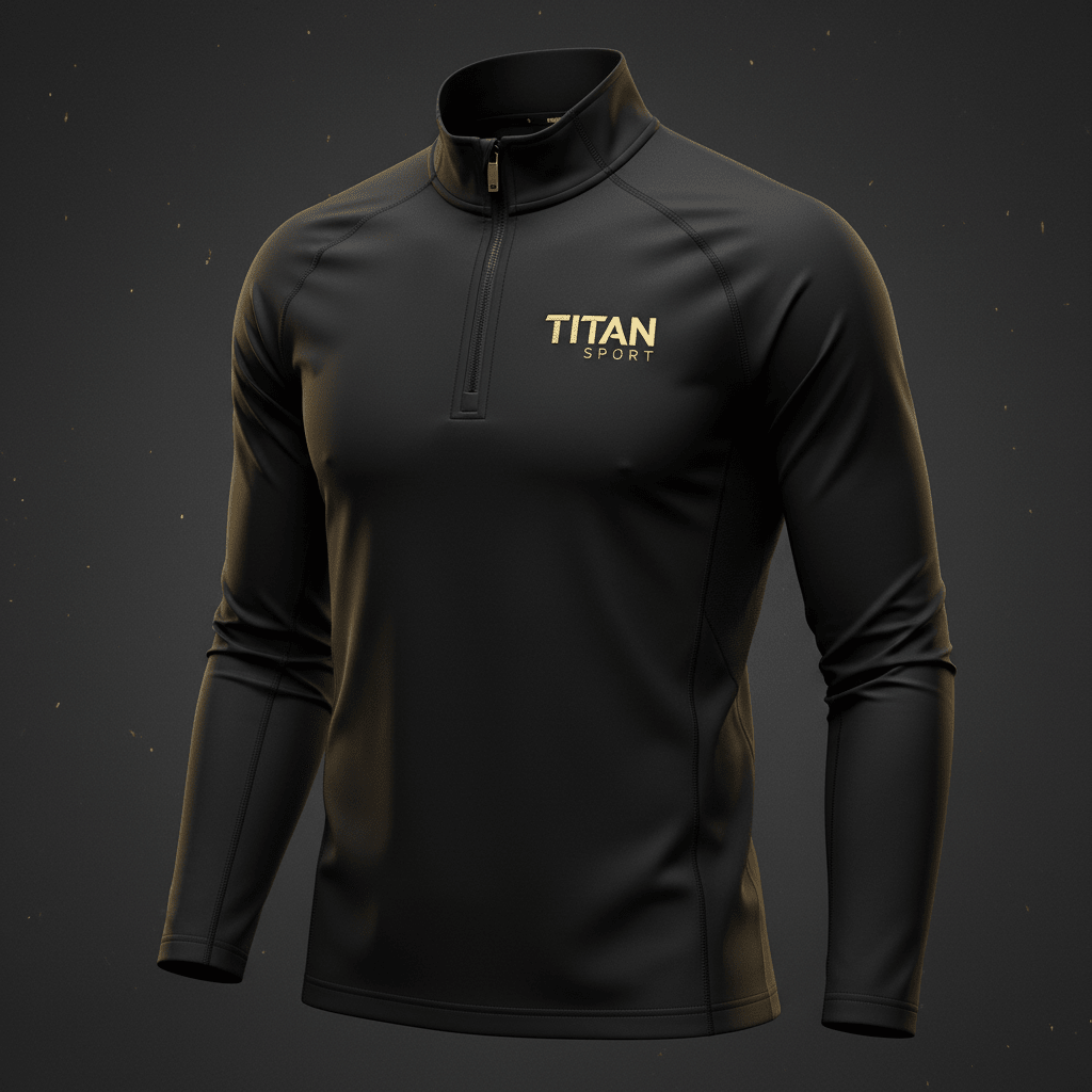 Black TITAN SPORT lightweight long-sleeve quarter-zip pullover with gold branding on the left chest.