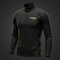 Black TITAN SPORT lightweight long-sleeve quarter-zip pullover with gold branding on the left chest.
