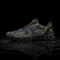 Titan Manta Ray swim shoe in dark blue with gold manta ray and scroll patterns, featuring Crown Edition branding.
