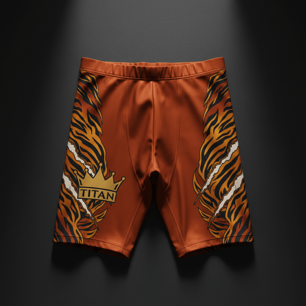 TITAN Men's Compression Slimming Biker Shorts - Burnt Orange Tiger Crown Edition