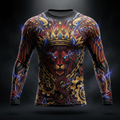 TITAN long-sleeve muscle shirt with crown-wearing lion, red wings, gold chains, gears, and lightning on black fabric.