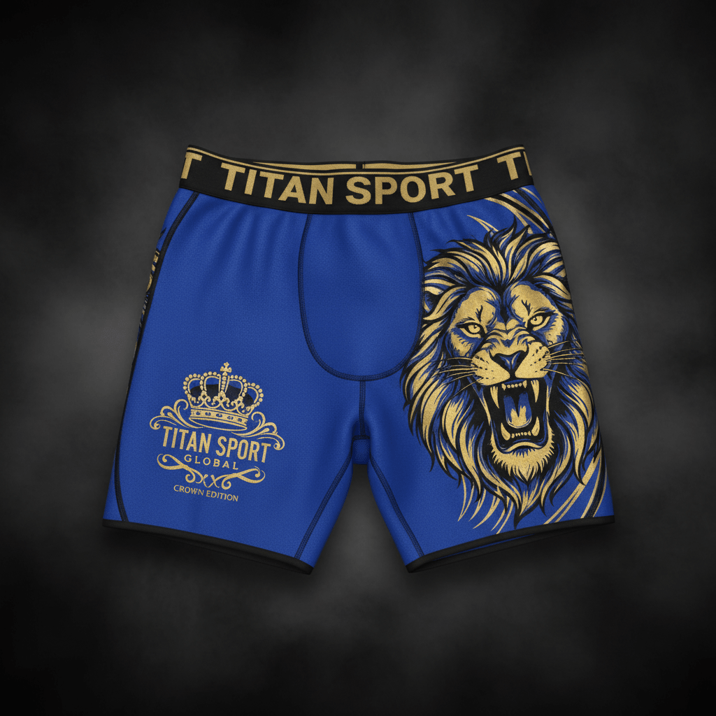 TITAN Men's Neoprene Sauna Sweat Shorts - Royal Blue Lion Crown Edition