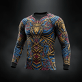 TITAN Men's long-sleeve thermal with gold lion crown graphic, blue wings, and ornate scrollwork on black background.