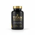 Black supplement bottle with gold lid, "TITAN Men's Multivitamin" label, 120 capsules, text on white background.