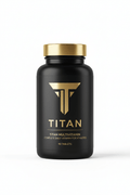 Black bottle of TITAN Multivitamin with gold cap, gold logo, and text against a white background.
