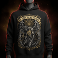Black hoodie featuring a winged figure, a golden crown, and the motivational text "My Pain Is My Power."