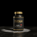 Black supplement bottle with gold cap and accents, featuring Titan NAD+ Heart Health branding on a marble surface.