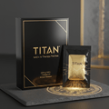 Black and gold TITAN NAD+ IV patch box and individual packet on a slate base with a glowing gold circuit design.