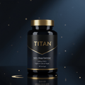 Black bottle of TITAN NAD+ Sleep Optimizer with gold cap, blue accents, and 30 servings, set against a dark starry sky.