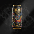 TITAN Organic Cordyceps Citrus can with vibrant, psychedelic mushroom and orange art on a matte black background.