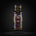 Titan Organic Elderberry Shot in a black 2oz bottle, featuring an ornate crest, crowns, berries, and gold typography.