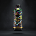 TITAN Coconut Lime electrolyte drink in a black bottle with vibrant neon palm, lime, and coconut crown art.