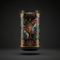 Black can with ornate gold crowns, coffee beans, leaves, and mushroom illustrations surrounding a central brain icon.