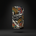 TITAN Organic Rice Milk carton features ornate crowns, golden rice stalks, and milk splashes on a black background.