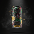 TITAN Organic Lemon Mint sparkling water in a black can with vibrant floral, lemon, and crown tattoo-style art.
