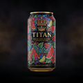 TITAN Watermelon Lime sparkling water can with vibrant floral, fruit, and crown art on a black background.