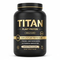 Black 2lb tub of TITAN Plant Protein, Vanilla flavor, with bold gold lettering and a smooth, minimalist design.