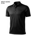 Men's black short-sleeve polo shirt with three-button placket and TITAN logo on the chest. Textured athletic fabric.
