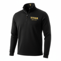 Black TITAN men's quarter-zip pullover with gold logo and collar interior detailing on a white background.