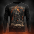 Black long-sleeve shirt featuring a king with a wolf, flames, and the motivational text "Refuse to Surrender."