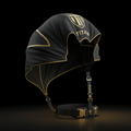 Black Titan resistance parachute with gold trim, logo, and buckles on a black background.