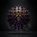 TITAN spiky massage ball with black, gold, and purple lightning design, ornate crown, and heraldic lion detailing.