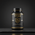 Black bottle with gold text and mushroom shield logo, labeled TITAN Suehirotake Mushroom Complex, on a dark slate base.