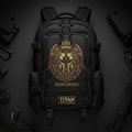 Black TITAN 40L tactical backpack featuring a gold and maroon winged helmet emblem and "CROWN EDITION" text.