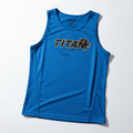 Men's blue athletic muscle fit tank top featuring a black and gold TITAN lion logo on the chest.