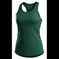 Women's forest green racerback tank top featuring a small metallic gold and teal TITAN logo on the upper chest.