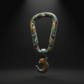 TITAN gym towel hook carabiner featuring vibrant tattoo-style artwork, dumbbell graphics, and an eagle head hook.