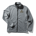 Men's gray track jacket with black full-zip front, mock neck, and black-and-gold TITAN logo on the left chest.
