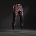 TITAN athletic joggers with purple and gold crown pattern, lightning accents, and black waistband with gold logo text.
