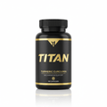 Black bottle of TITAN Turmeric Curcumin with gold text, branding, and "90 Capsules" on a white background.