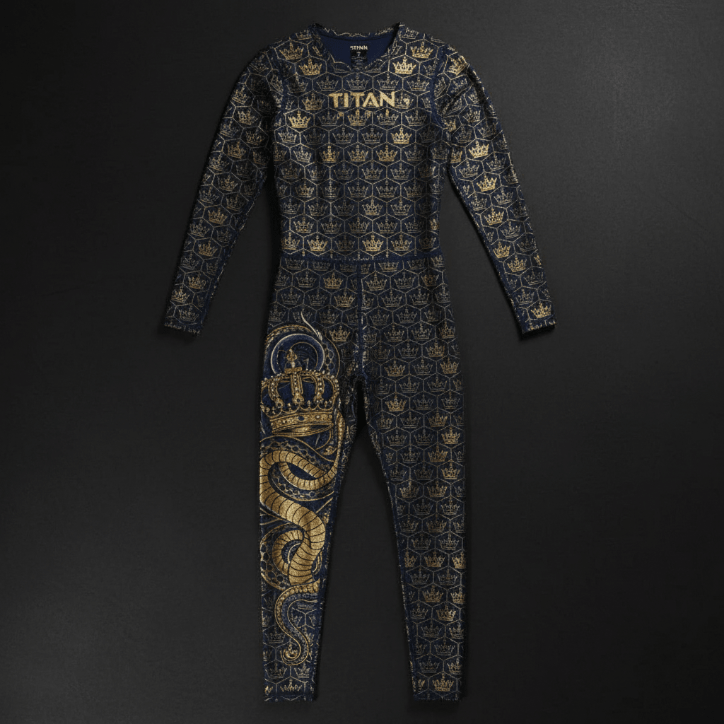 TITAN Unisex Full Length Slimming Compression Jumpsuit - Midnight Navy Serpent Crown Edition