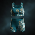TITAN Unisex Slimming Compression Sports Bra and Shorts Set - Ocean Teal Mermaid Crown Edition