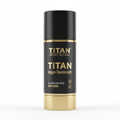 Black and gold TITAN Sport Global vegan deodorant stick with "Aluminum-Free" and "Natural" text on a white background.
