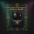 TITAN Vegan Performance Recovery Bundle: black containers with gold crowns, framed by ornate vines on a dark background.