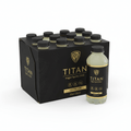 12-pack of TITAN Vegan Sports Drink, Lemon Lime flavor, in black packaging with gold logo and lettering.